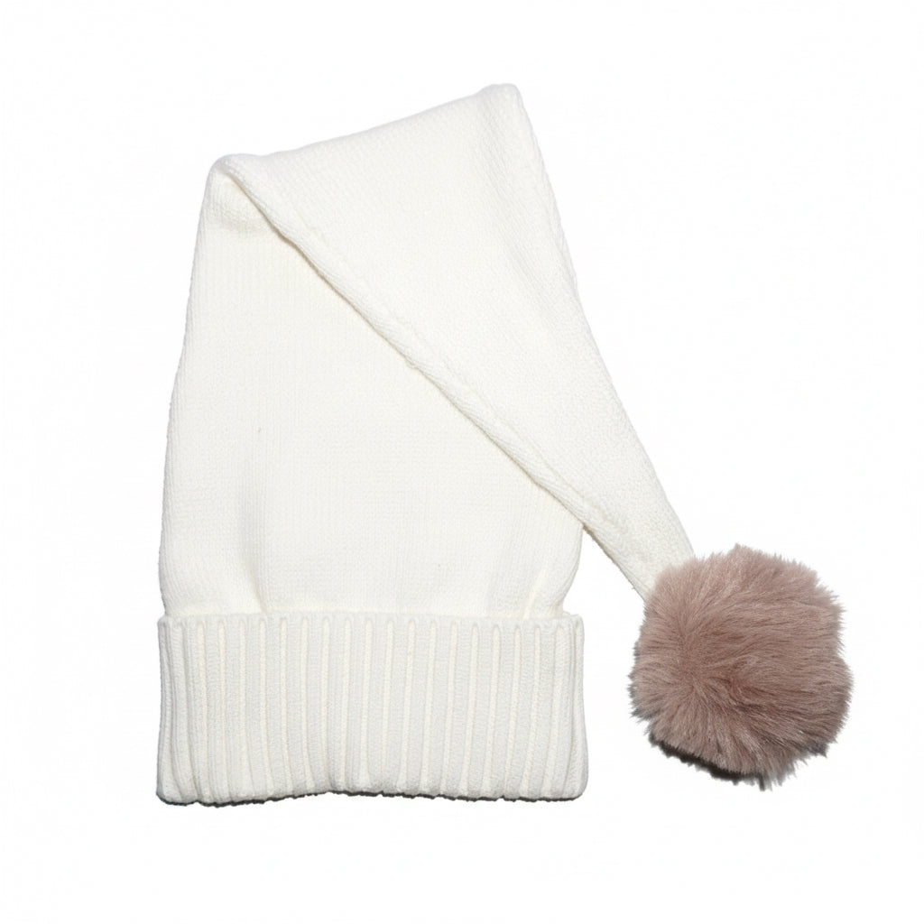 Stickad Tomteluva - beigebrun boll