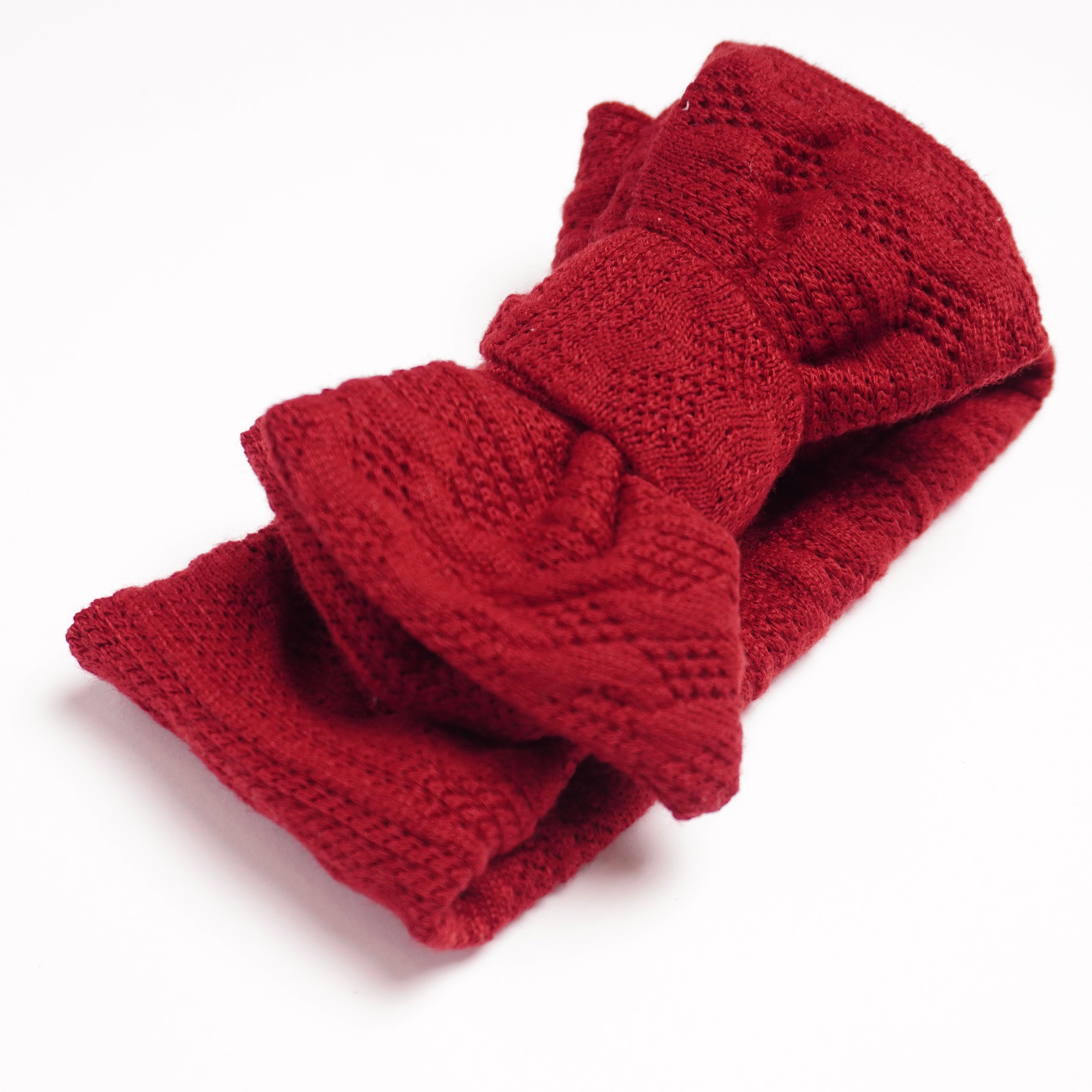 Stickat Hårband - Vinröd