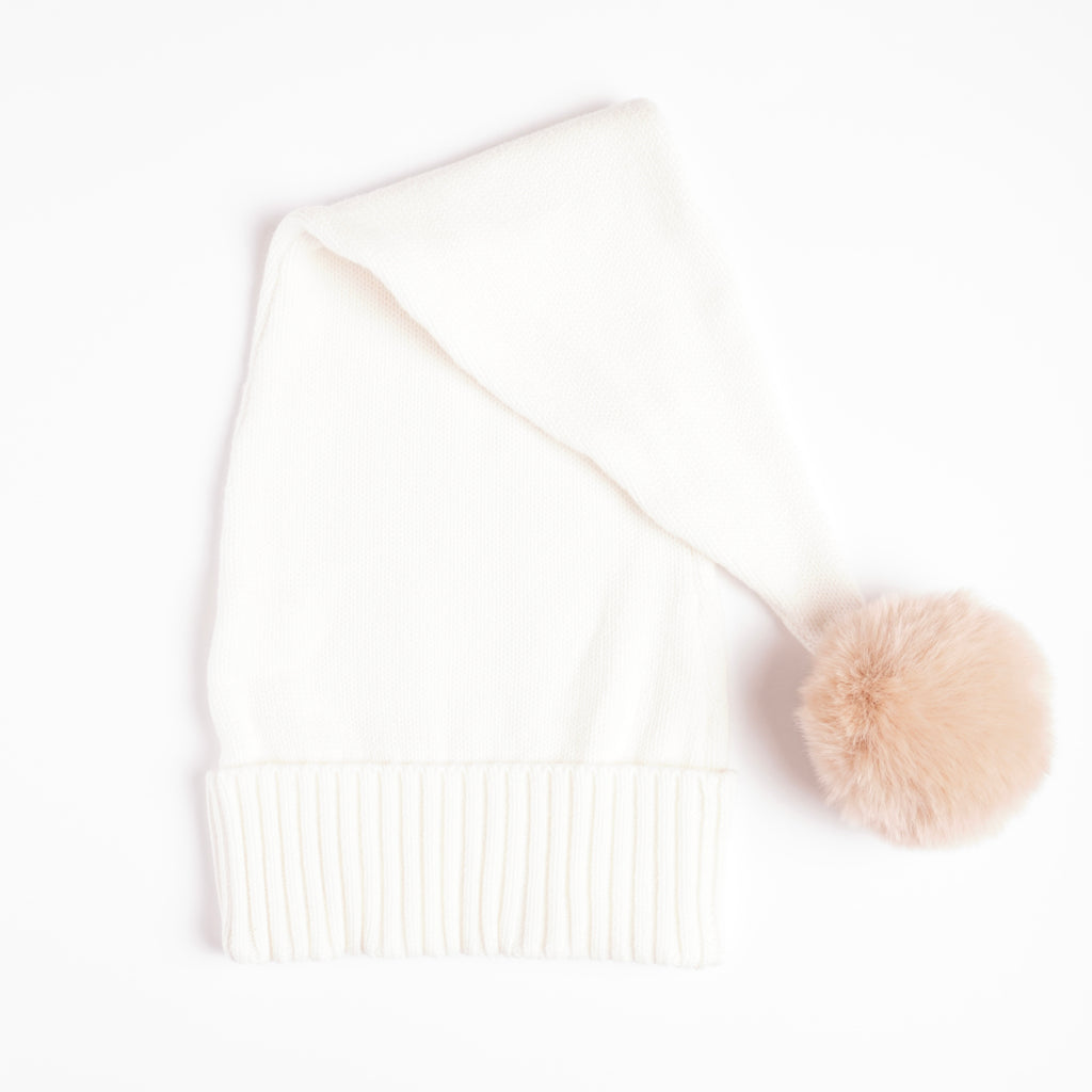 Stickad Tomteluva - beige boll