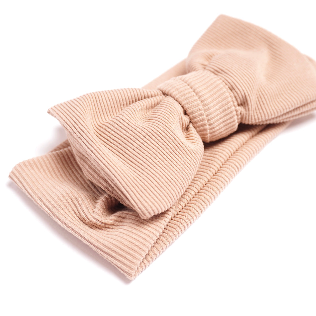 Ribbat Hårband - Mörkbeige