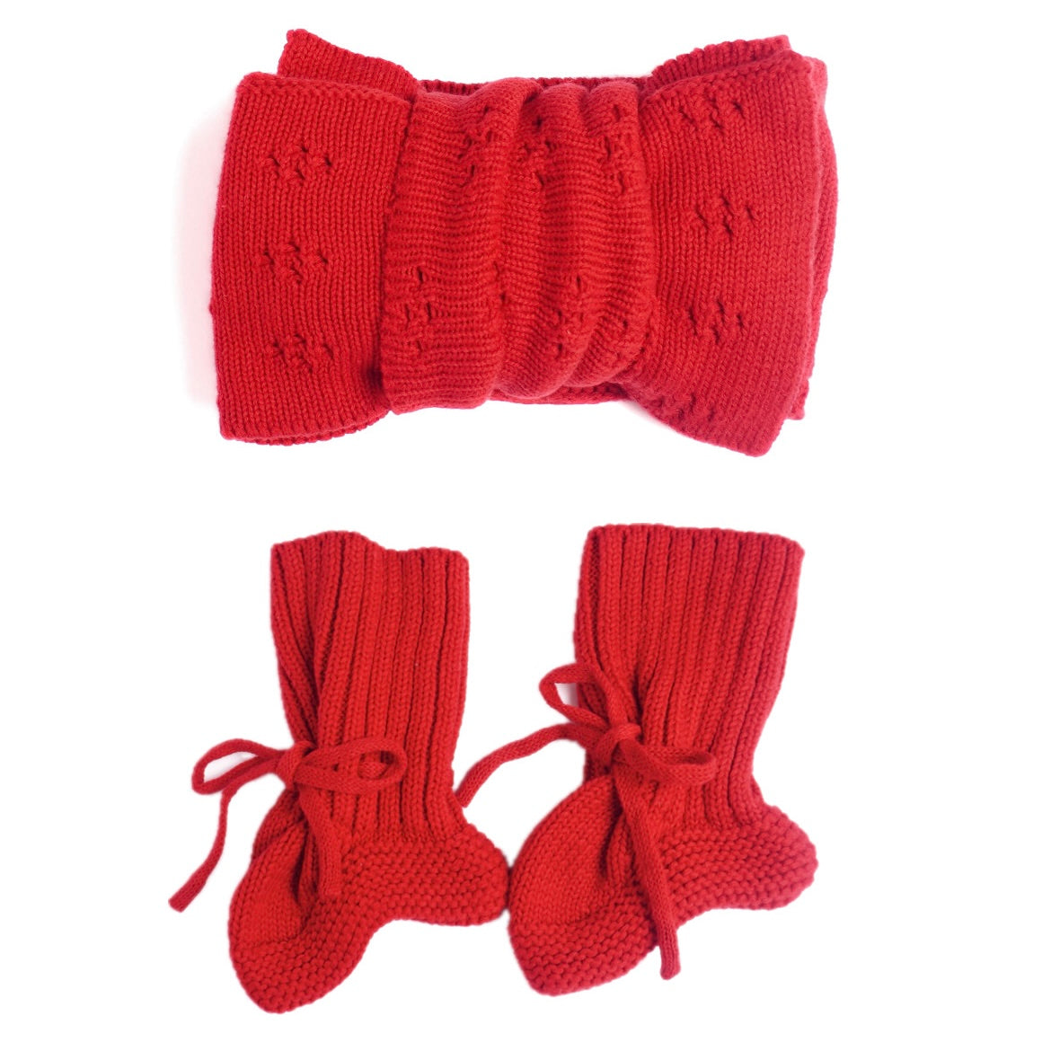 Set Pointelle Stickad Hårband & Tossor - Röd